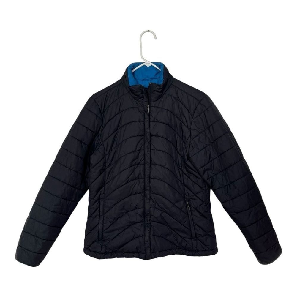 Lands' End |‎ Women’s Black Puffer Jacket Blue Zip Up Pockets Medium(10-12)